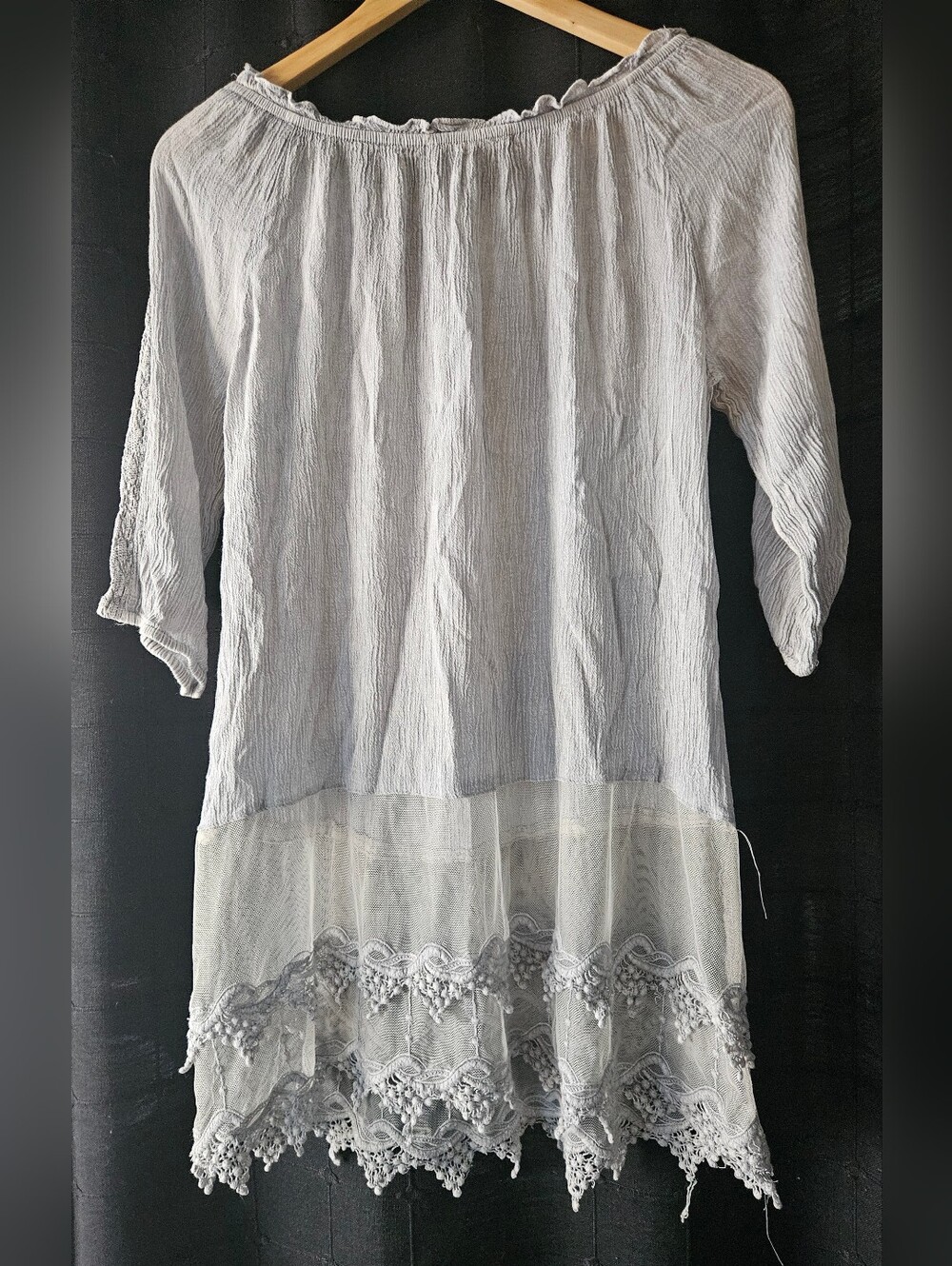 Young Threads NYC Boho Lace Mesh Mini Dress Grey M - Picture 3 of 8